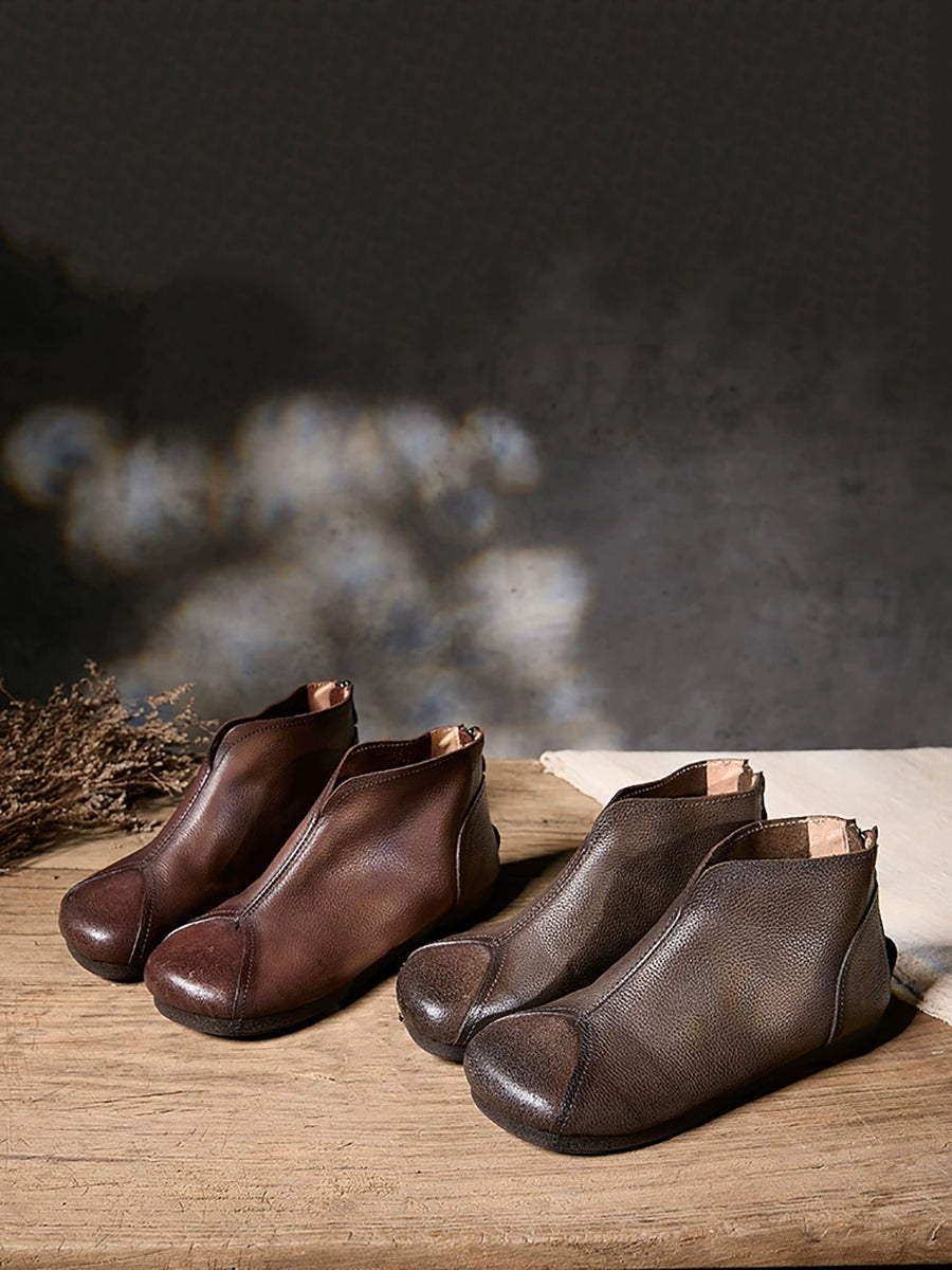Women Vintage Genuine Leather Low Heel Ankle Boots