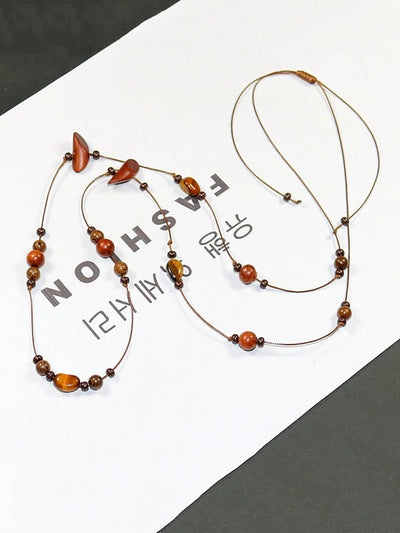 Women Vintage Beads Wood Weave Necklace