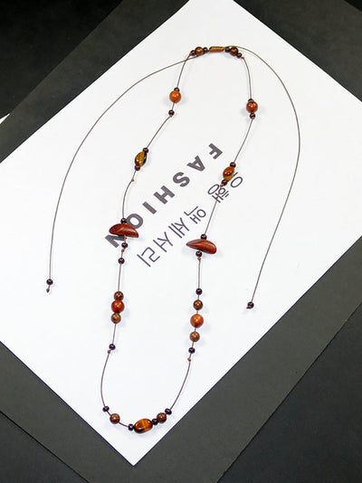 Women Vintage Beads Wood Weave Necklace