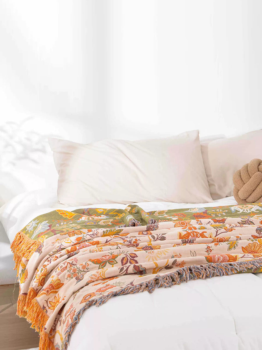 100%Cotton Flower Tassel Bedcover Sofa Blanket