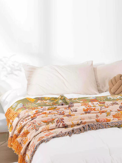 100%Cotton Flower Tassel Bedcover Sofa Blanket