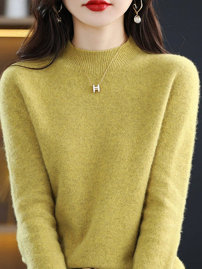 Women Autumn Casual Knitted Wool Half-Turtleneck Sweater