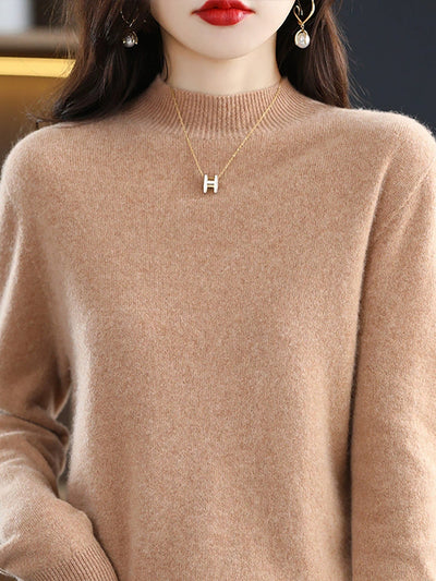 Women Autumn Casual Knitted Wool Half-Turtleneck Sweater