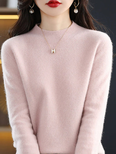 Women Autumn Casual Knitted Wool Half-Turtleneck Sweater