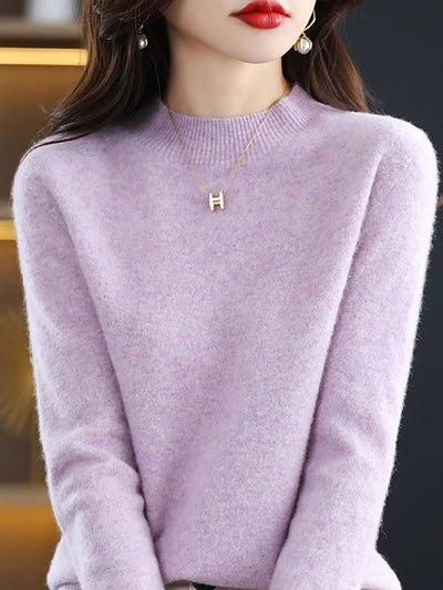 Women Autumn Casual Knitted Wool Half-Turtleneck Sweater