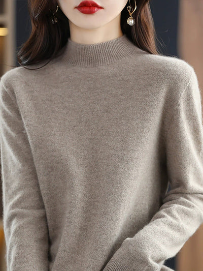 Women Autumn Casual Knitted Wool Half-Turtleneck Sweater