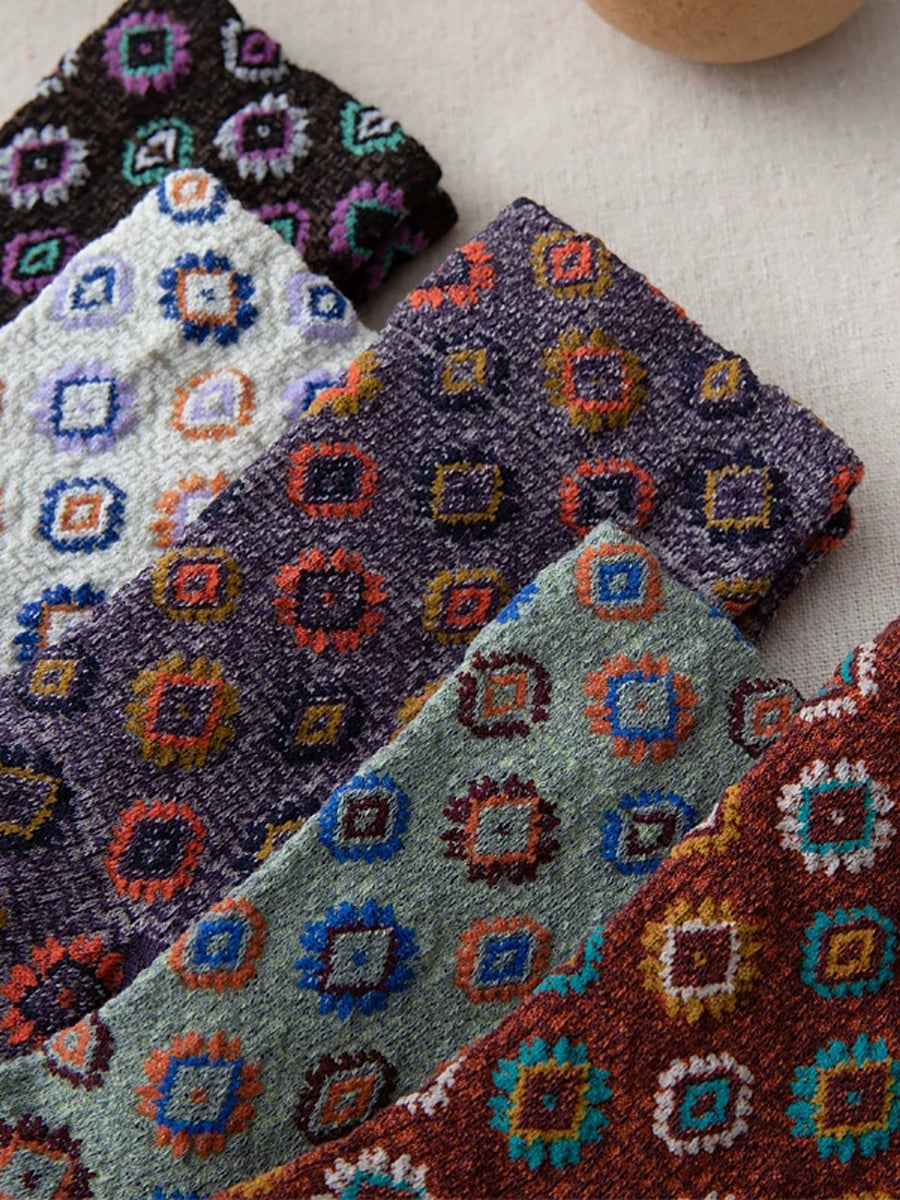 5 Pairs Women Artsy Flower Cotton Mid-Heel Socks