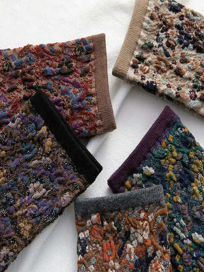 5 Pairs Women Winter Floral Mid Heel Socks