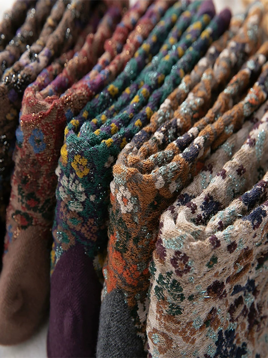 5 Pairs Women Winter Floral Mid Heel Socks