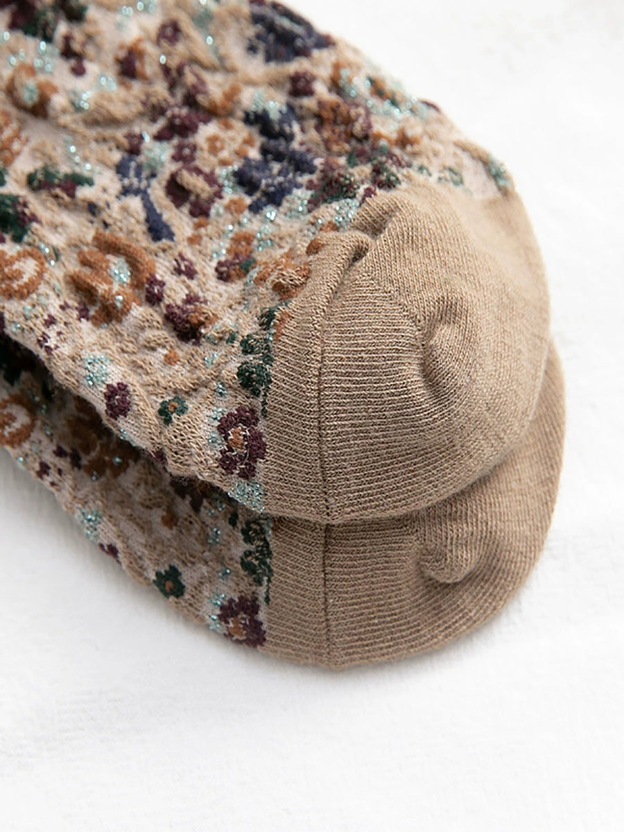 5 Pairs Women Winter Floral Mid Heel Socks