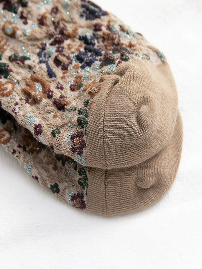 5 Pairs Women Winter Floral Mid Heel Socks