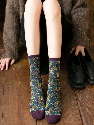 5 Pairs Women Winter Floral Mid Heel Socks