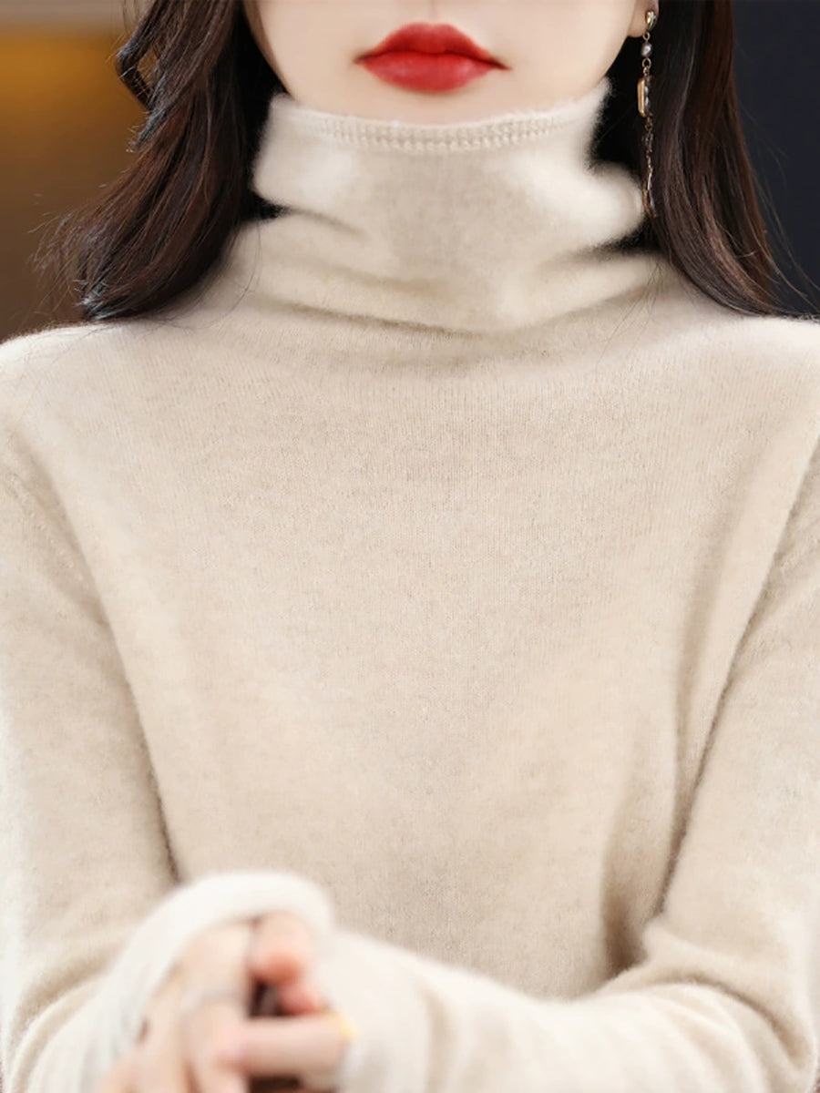 Women Autumn Casual Wool Turtleneck Warm Sweater