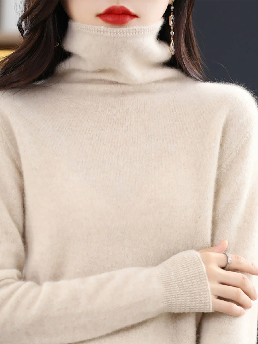 Women Autumn Casual Wool Turtleneck Warm Sweater