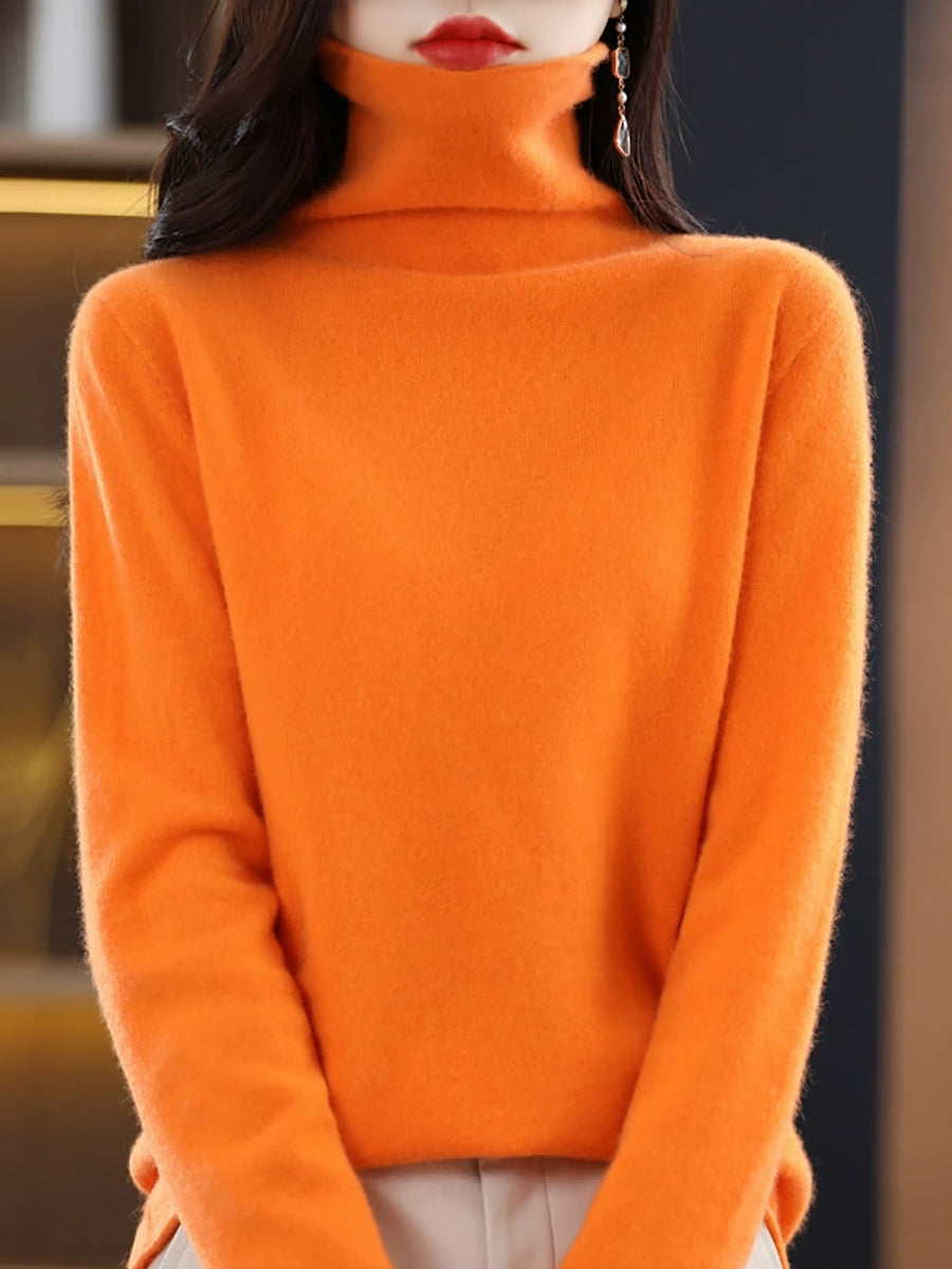 Women Autumn Casual Wool Turtleneck Warm Sweater