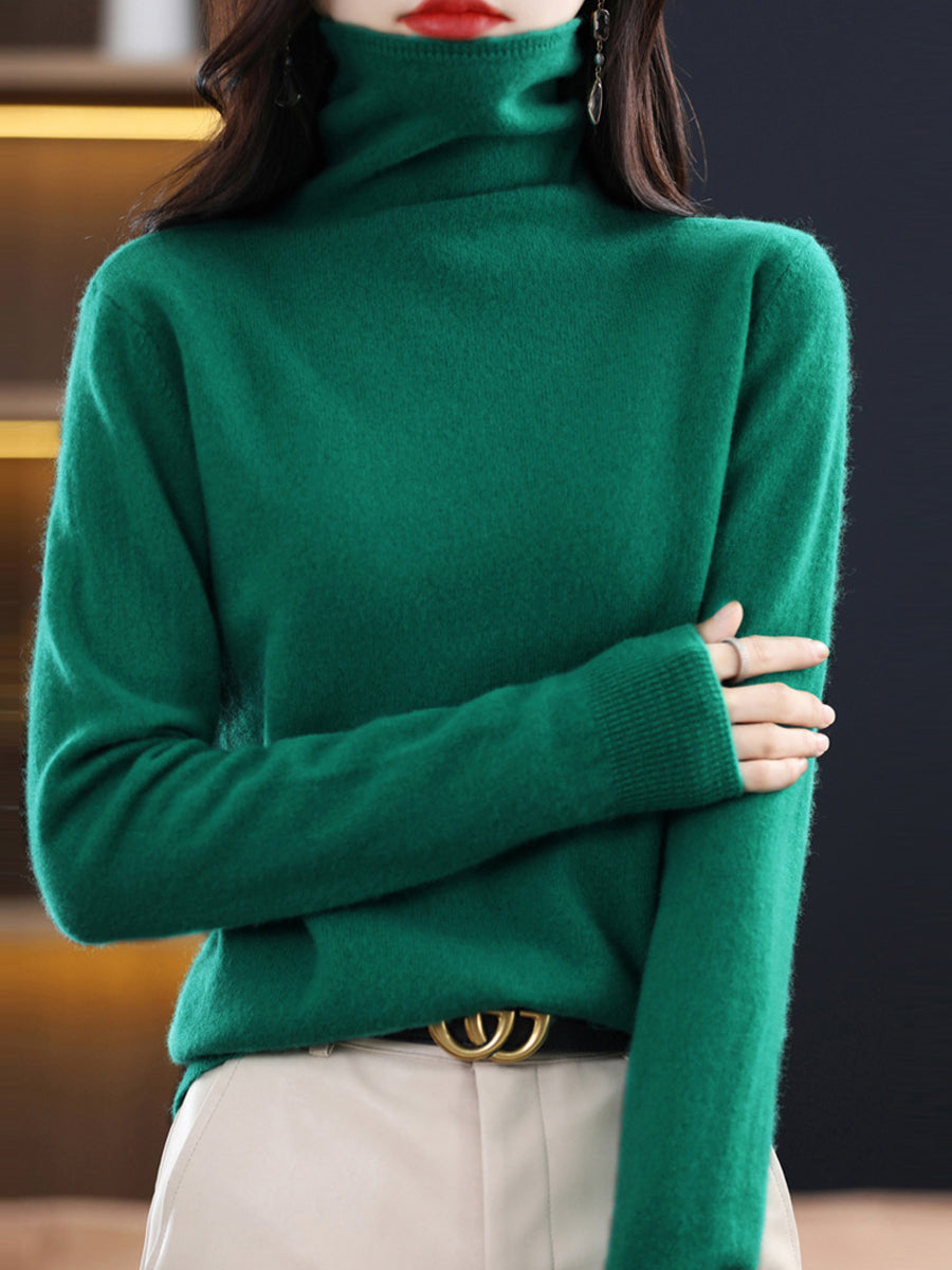 Women Autumn Casual Wool Turtleneck Warm Sweater