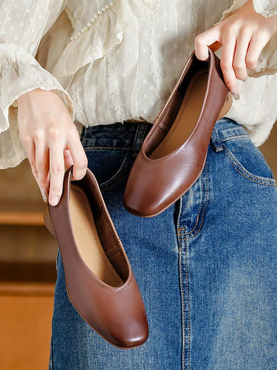 Women Autumn Genuine Leather Mid Heel Shoes