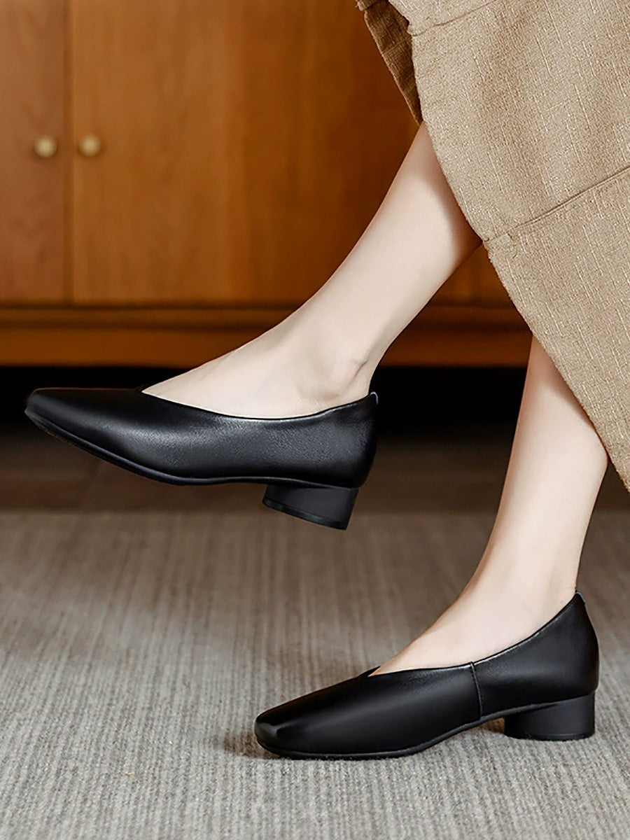 Women Autumn Genuine Leather Mid Heel Shoes