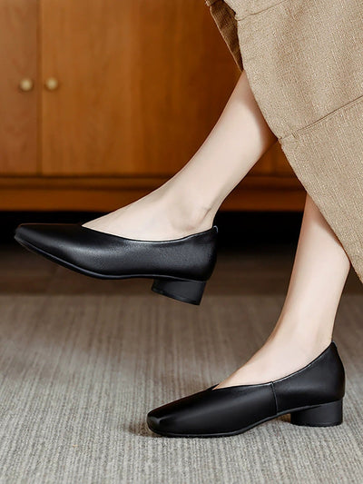 Women Autumn Genuine Leather Mid Heel Shoes