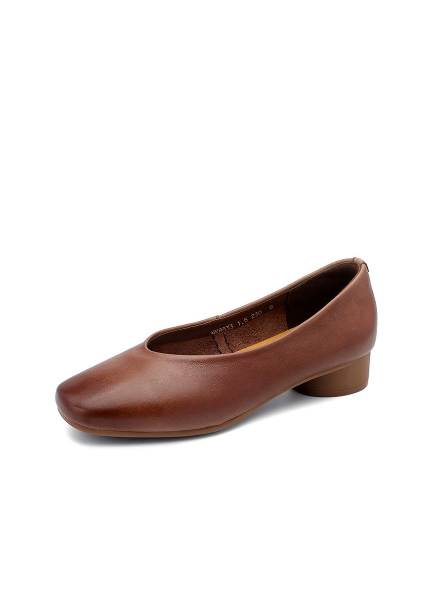 Women Autumn Genuine Leather Mid Heel Shoes