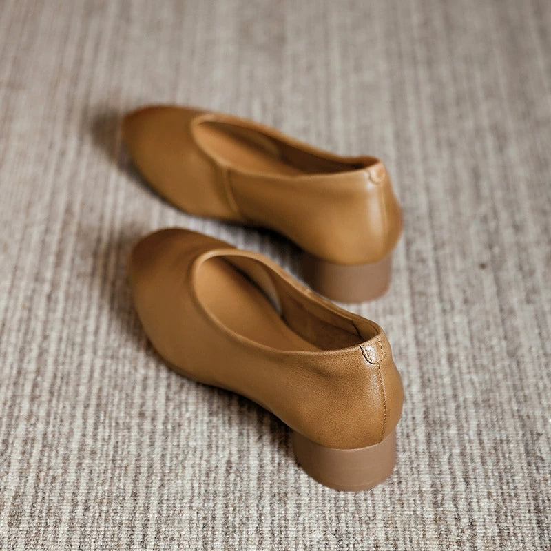 Women Autumn Genuine Leather Mid Heel Shoes