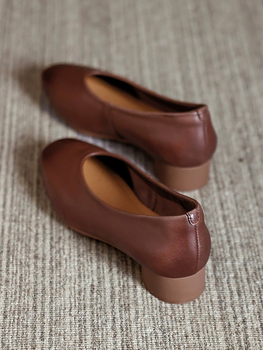 Women Autumn Genuine Leather Mid Heel Shoes