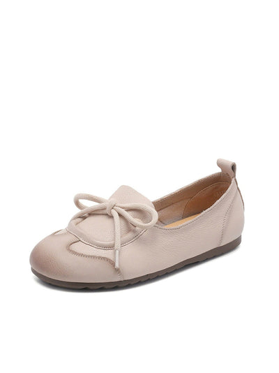 Women Autumn Genuine Leather Spliced Strap Flat Shoes