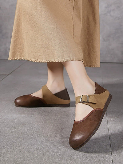 Women Retro Genuine Leather Spliced Flat Shoes