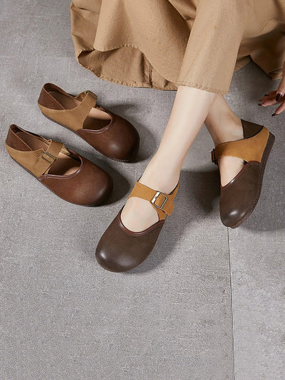 Women Retro Genuine Leather Spliced Flat Shoes