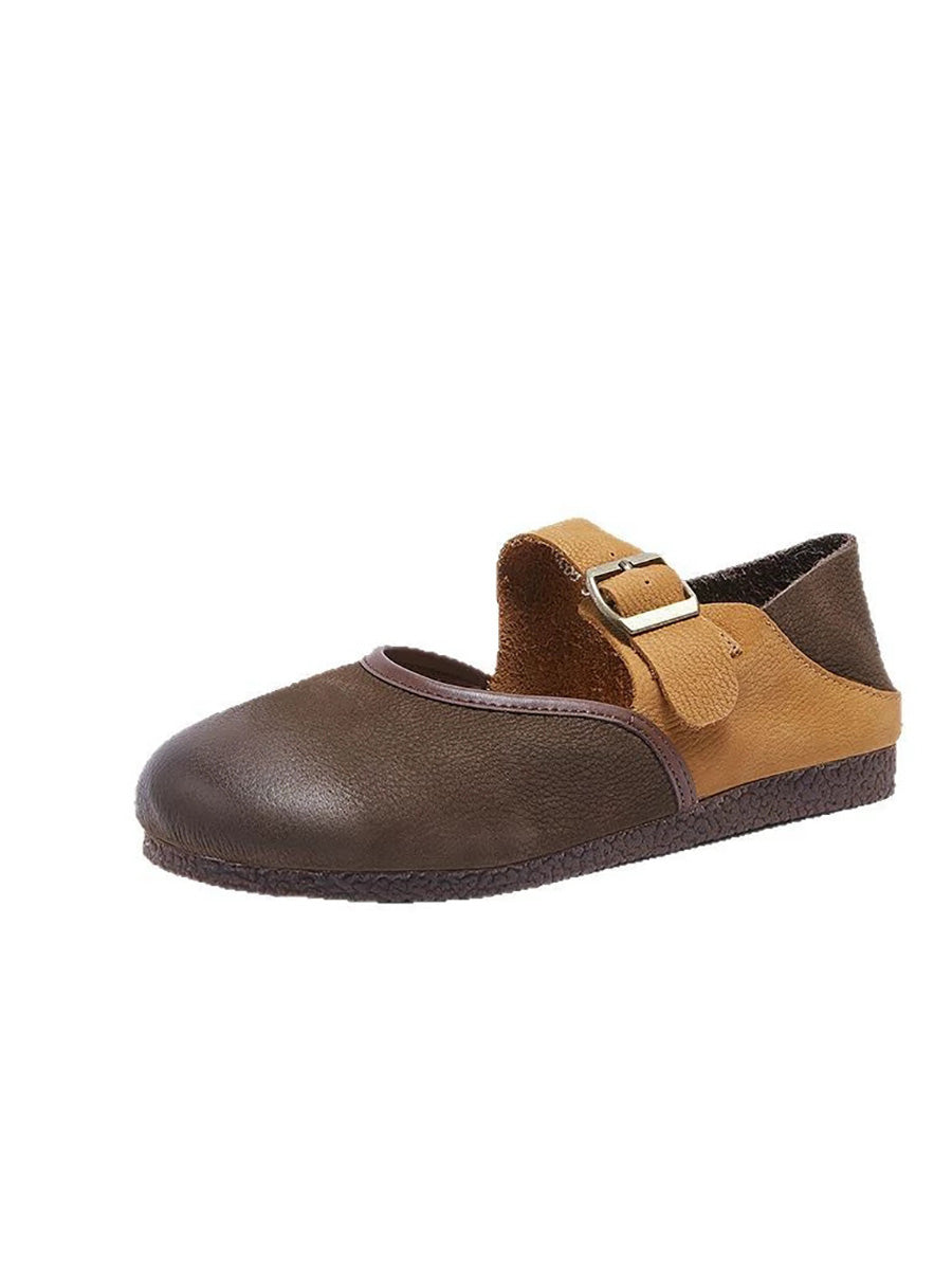 Women Retro Genuine Leather Spliced Flat Shoes