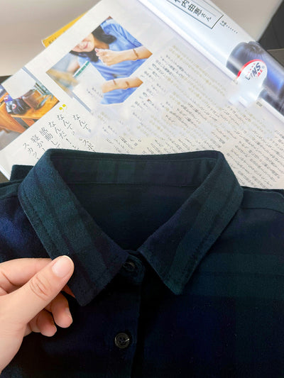 Women Autumn Plaid Turn-down Collar 100%Cotton Shirt