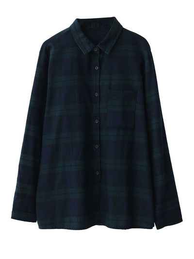 Women Autumn Plaid Turn-down Collar 100%Cotton Shirt