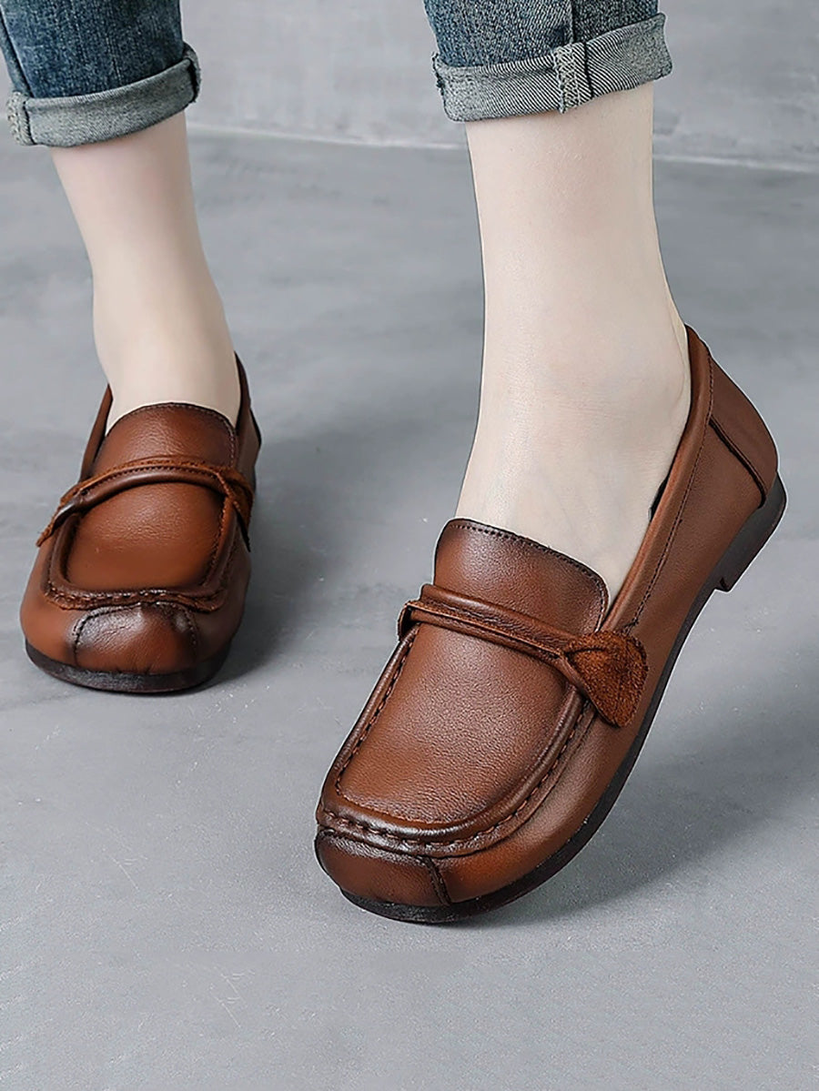 Women Spring Retro Genuine Leather Low Heel Shoes