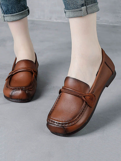 Women Spring Retro Genuine Leather Low Heel Shoes