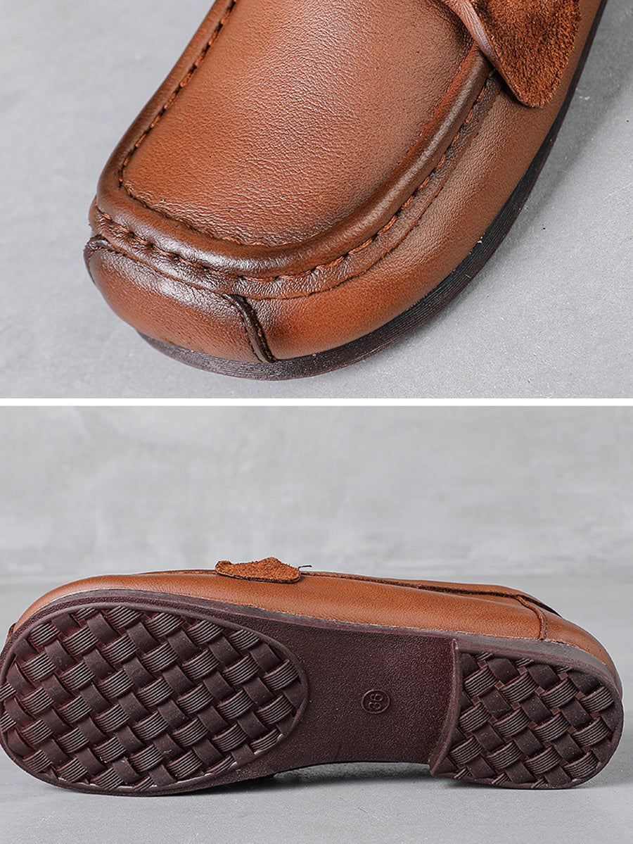 Women Spring Retro Genuine Leather Low Heel Shoes