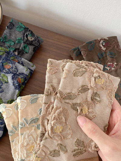 5 Pairs Women Autumn Flower Mid Heel Socks