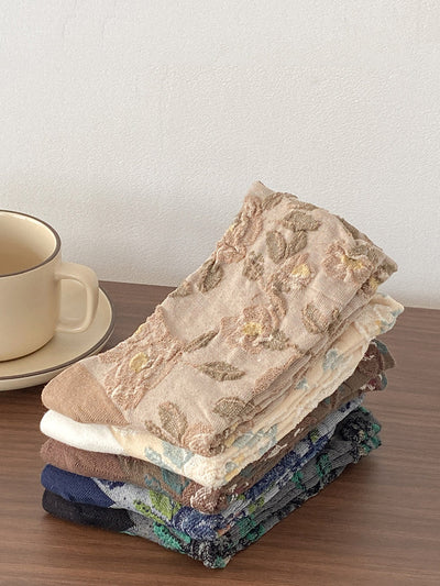 5 Pairs Women Autumn Flower Mid Heel Socks