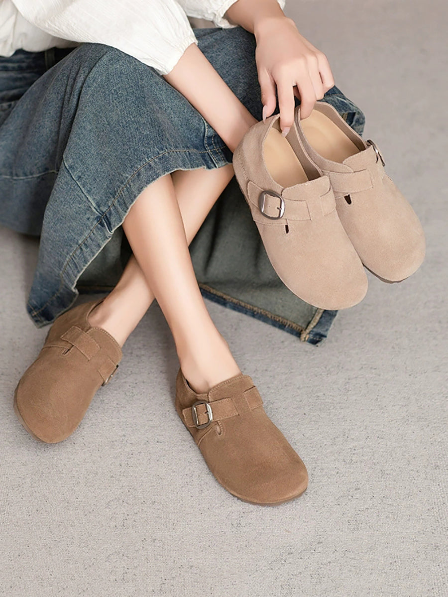 Women Summer Pure Color Leather Suede Flat Shoes