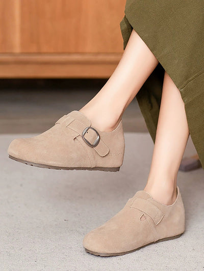Women Summer Pure Color Leather Suede Flat Shoes