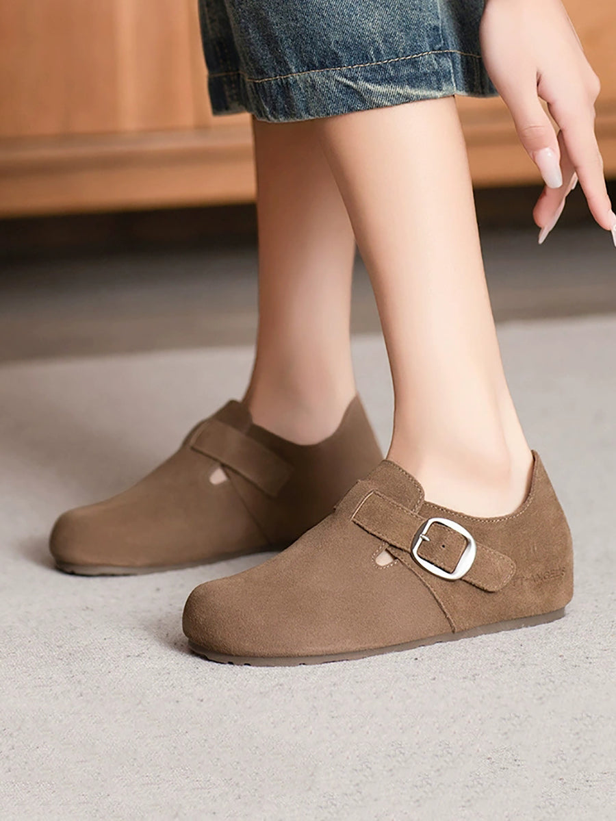 Women Summer Pure Color Leather Suede Flat Shoes