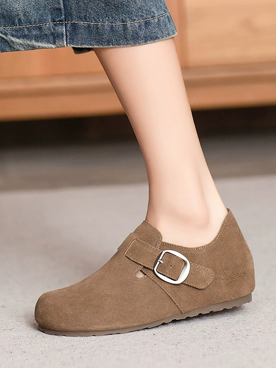 Women Summer Pure Color Leather Suede Flat Shoes