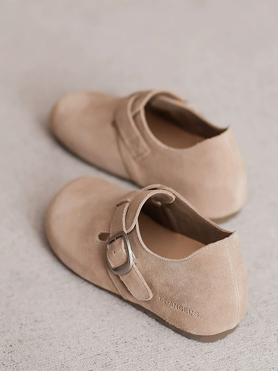 Women Summer Pure Color Leather Suede Flat Shoes