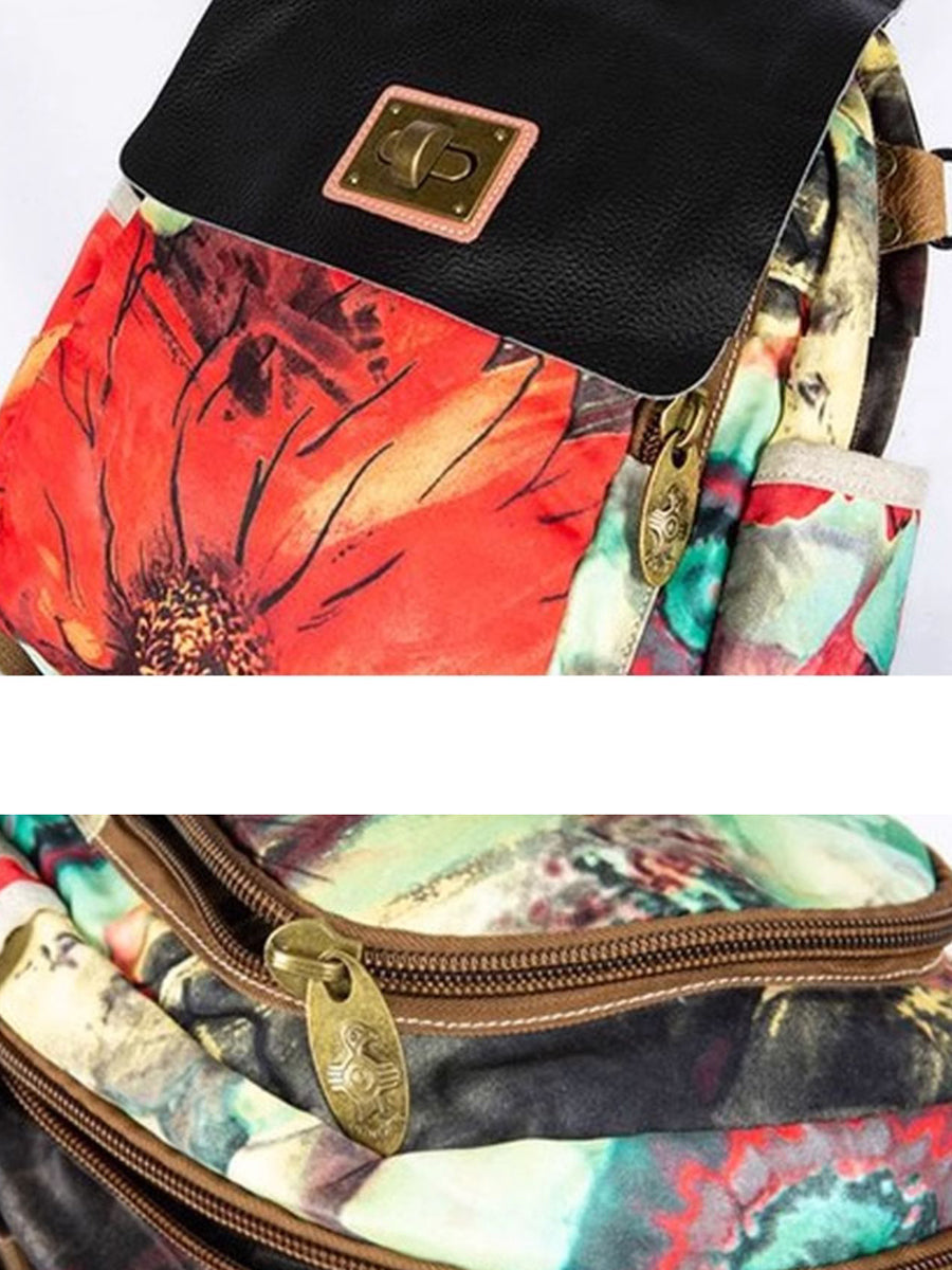 Women Fashion Flower Spliced Large Capacity Backpack