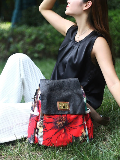 Women Fashion Flower Spliced Large Capacity Backpack