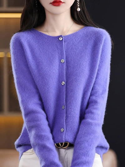 Women Autumn Casual Knitted Wool O-Neck Cardigan Sweater