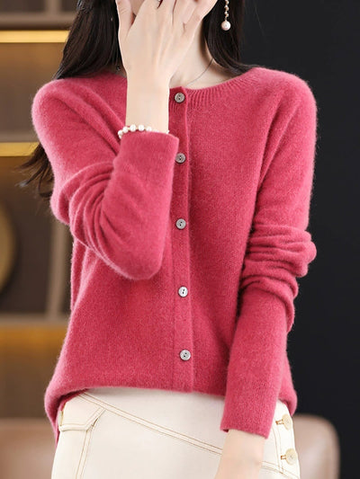 Women Autumn Casual Knitted Wool O-Neck Cardigan Sweater