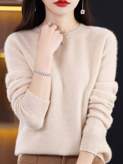Women Autumn Casual Knitted Wool O-Neck Sweater