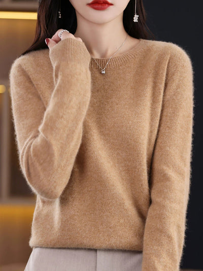 Women Autumn Casual Knitted Wool O-Neck Sweater