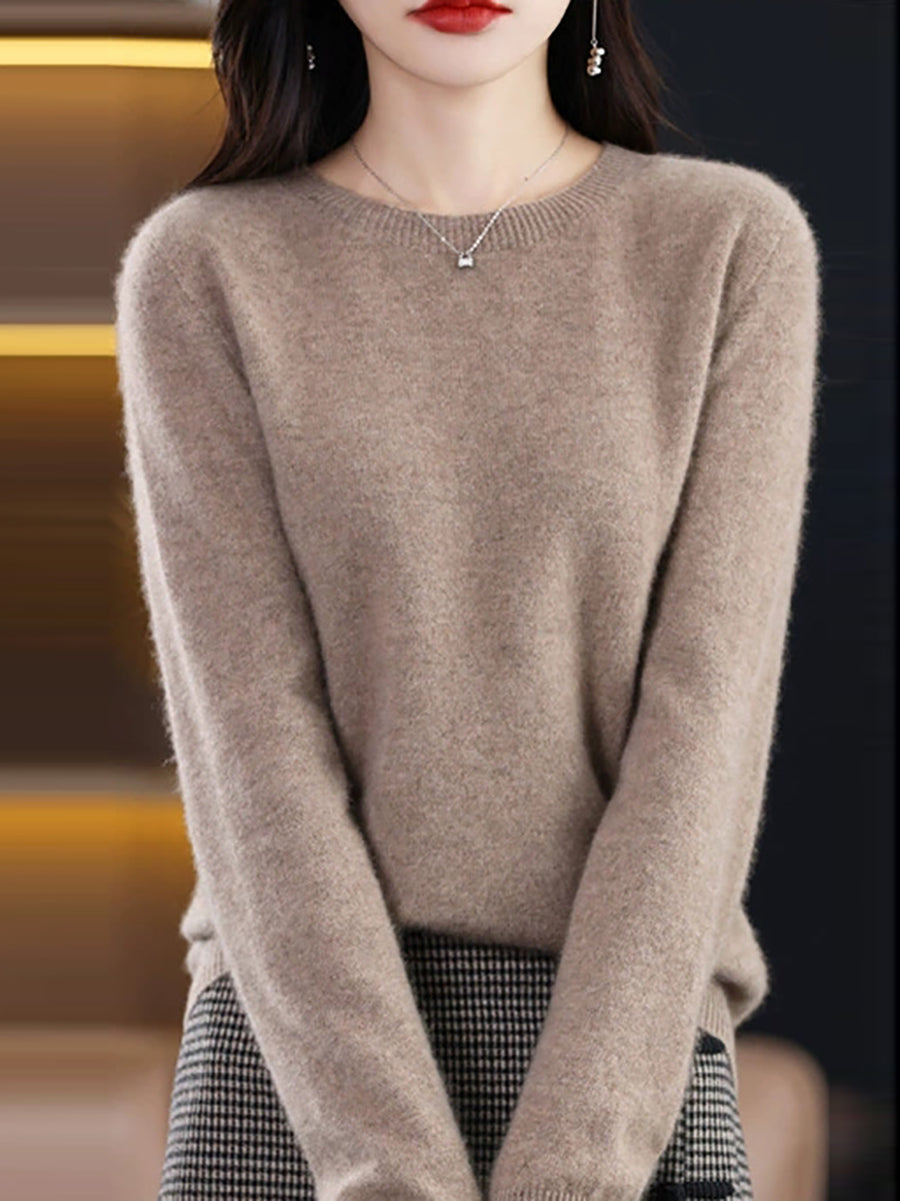 Women Autumn Casual Knitted Wool O-Neck Sweater
