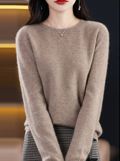 Women Autumn Casual Knitted Wool O-Neck Sweater